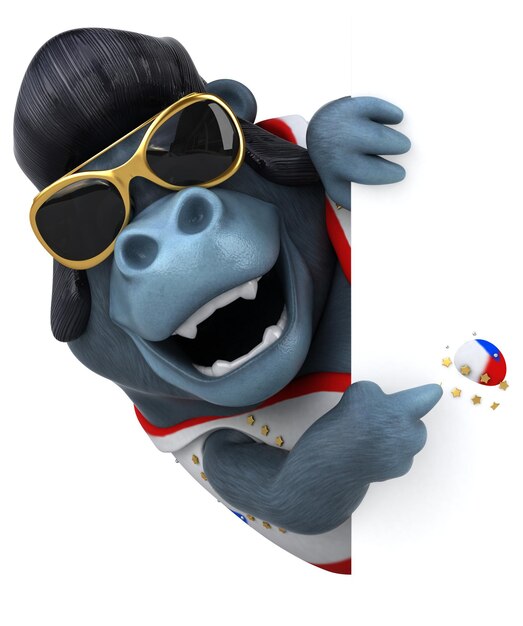 Leuke 3D-tekenfilmillustratie van een rocker-gorilla