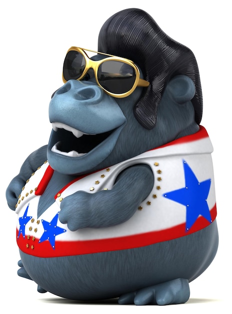 Leuke 3D-tekenfilmillustratie van een rocker-gorilla