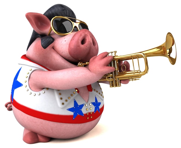 Leuke 3D-tekenfilmillustratie van een varken rocker
