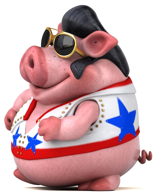 Leuke 3D-tekenfilmillustratie van een varken rocker