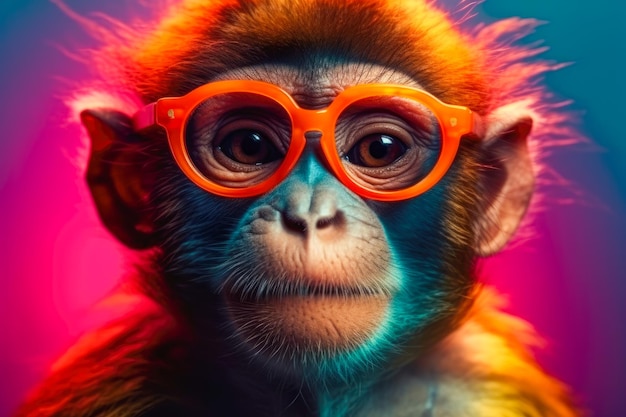 Leuke aap met een bril dier op zomervakantie dier illustratie Ai generatief