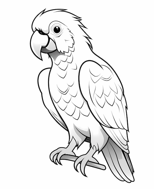 Leuke Afrikaanse grijze papegaai kleurplaat Cartoon stijl en zwart-wit