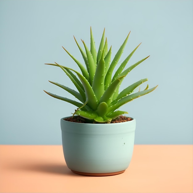 Leuke aloëplant in een pot met achtergrond