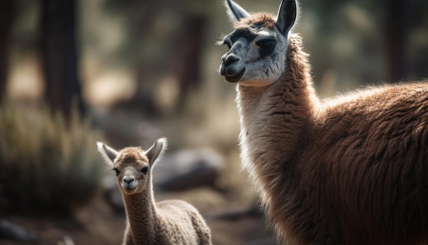 Leuke alpaca grazen in landelijke weide fleece zachtheid gegenereerd door AI