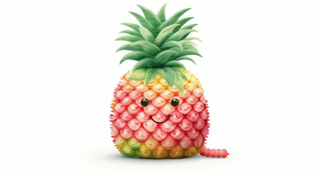 Leuke ananas Happy Fruit op witte achtergrond met een glimlach in de illustratiestijl van kinderen