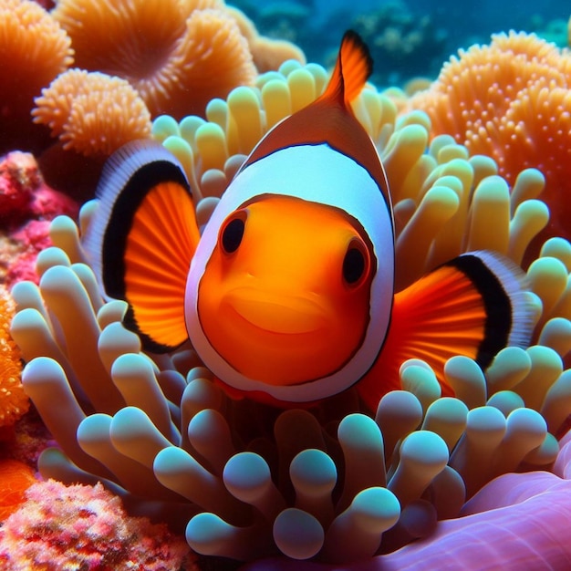 Leuke anemoon vissen spelen op het koraalrif mooie kleuren clown vissen op koraal feefs