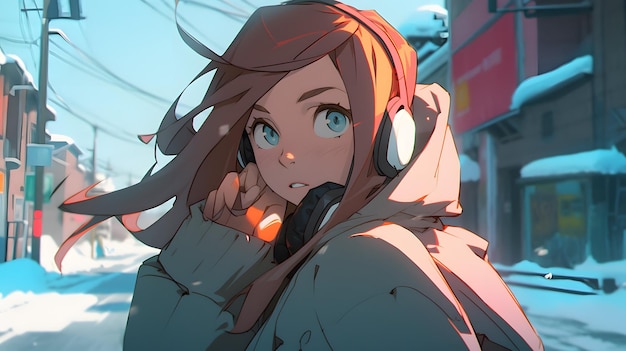 Leuke anime manga stijl LOFI Girl gezellige winter achtergrond illustratie ontwerp