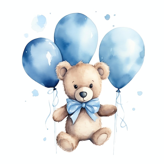 Leuke aquarel beer met verjaardag ballon illustratie teddyberen clipart