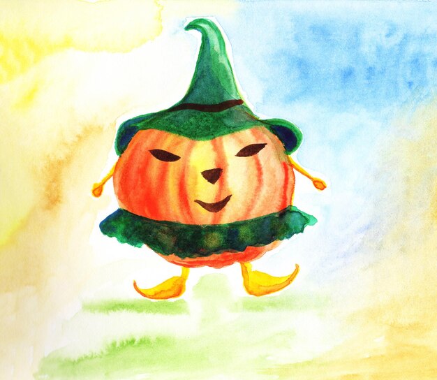 Leuke aquarel Halloween-pompoen.