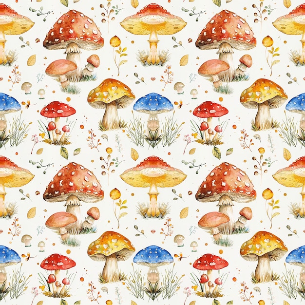 Leuke aquarel kleurrijke paddenstoelen naadloos patroon achtergrond