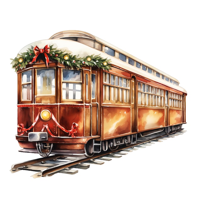 Leuke aquarel met kerstthema trein illustratie voor kerstmis