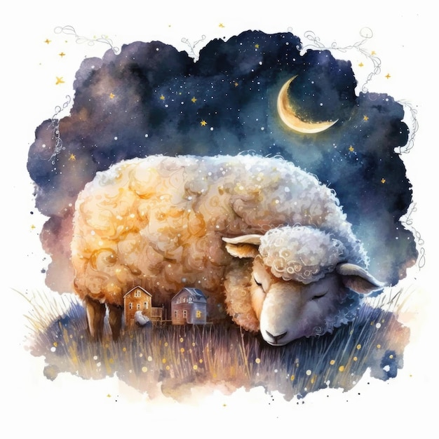 Leuke aquarel nachtschapen Illustratie AI GenerativexA