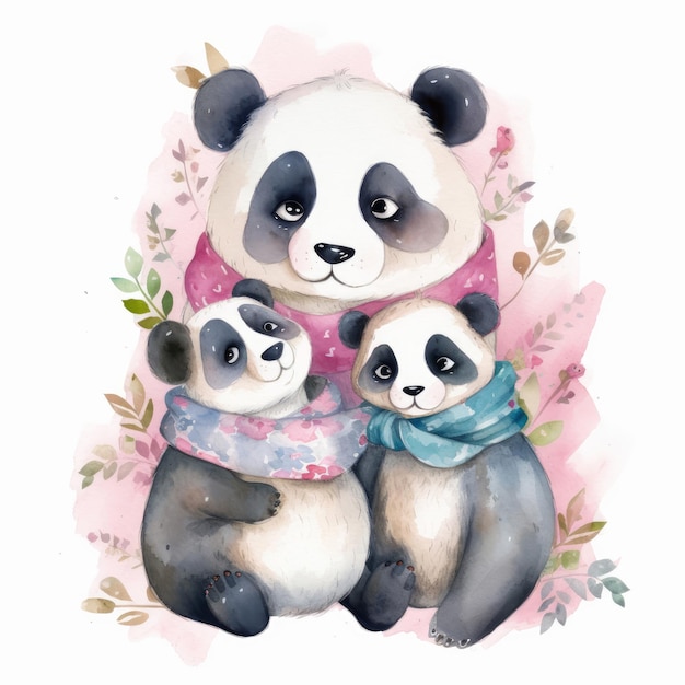 Leuke aquarel panda familie Illustratie AI GenerativexA