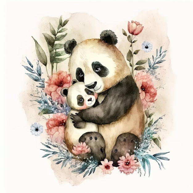 Leuke Aquarel Panda Illustratie Generatieve AI