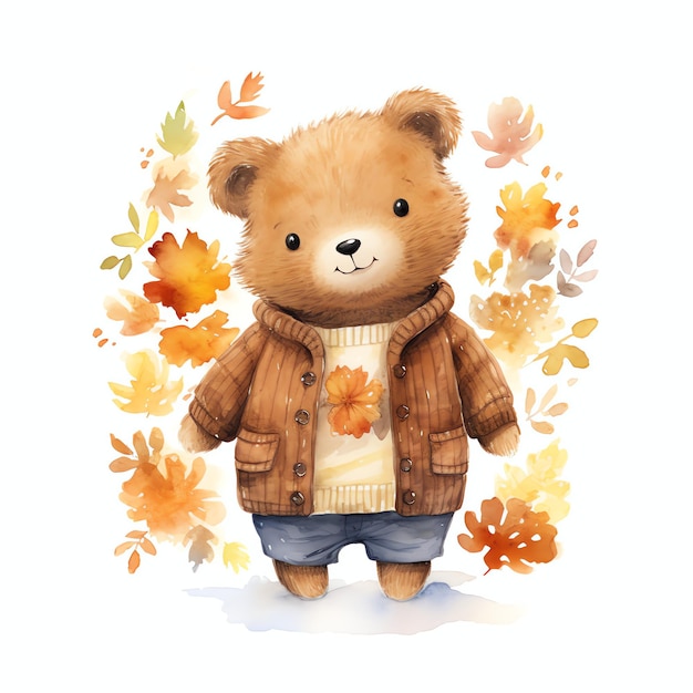 Leuke aquarel teddybeer in de herfst herfst illustratie teddyberen clipart