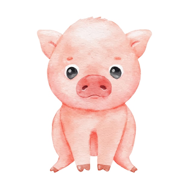 Leuke aquarel varken personage met de hand getekende illustratie