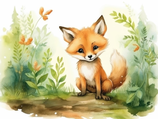 Leuke aquarel vos illustratie voor kinderen