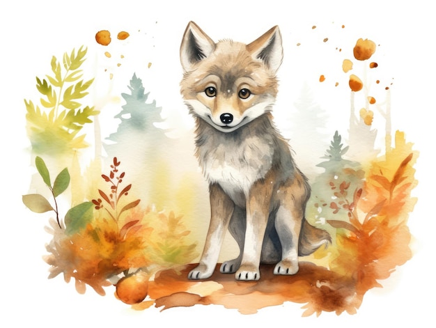 Leuke aquarel wolf illustratie voor kinderen