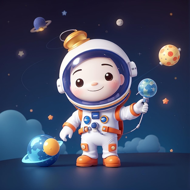 Leuke astronaut die maanballon vasthoudt Cartoon Vector Icon Illustratie Wetenschap Technologie Icon Concept Geïsoleerd Premium Vector Flat Cartoon Stijl