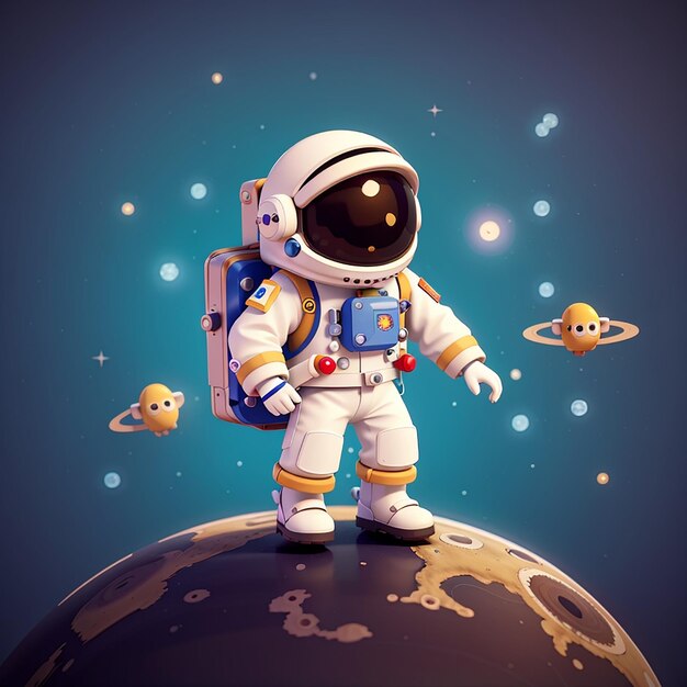 Leuke astronaut die op een planeet hangt Cartoon Vector Icon Illustratie Wetenschap Technologie Geïsoleerd Flat