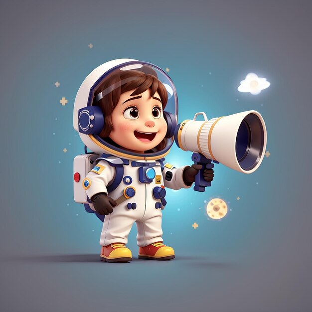 Leuke astronaut die praat met een megafoon cartoon vector icoon illustratie