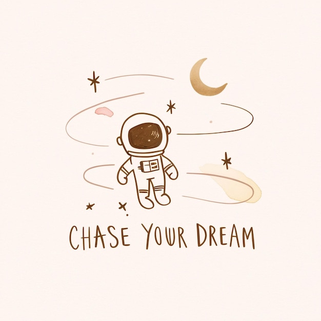 Leuke astronaut Doodle illustratie met motivatie woorden op pastel en waterverf achtergrond