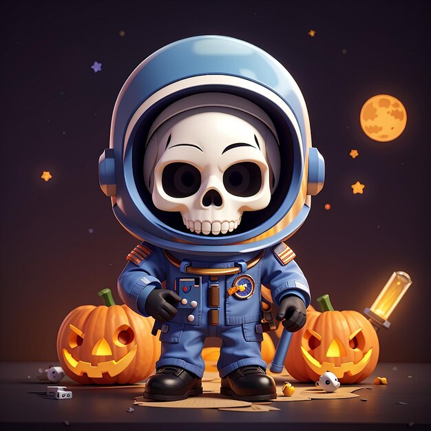 Leuke astronaut grim reaper schedel halloween cartoon vector icoon illustratie wetenschap vakantie flat