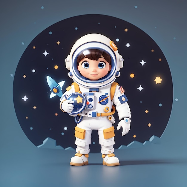 Leuke astronaut met een ster in de hand cartoon vector icoon illustratie wetenschap technologie icoon geïsoleerd plat