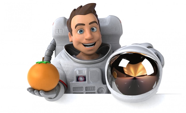 Leuke astronaut met oranje fruit