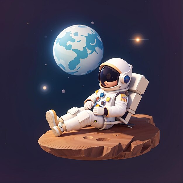 Leuke astronaut ontspant zich op de maan cartoon vector icoon illustratie wetenschap vakantie icoon geïsoleerde flat