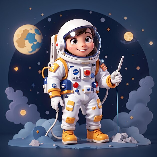 Leuke astronaut schilderij maan cartoon vector icoon illustratie wetenschap technologie icoon geïsoleerd plat