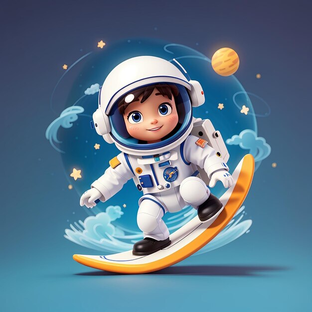 Leuke astronaut surfen cartoon vector icoon illustratie wetenschap sport icoon concept geïsoleerd plat