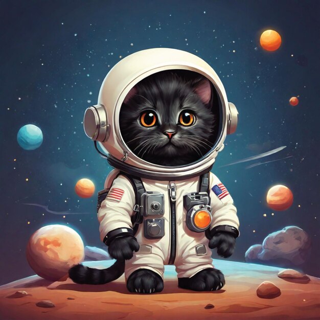 Foto leuke astronaut zwarte baby kat ontwerp cartoon perfect voor kinderen boek en t-shirt