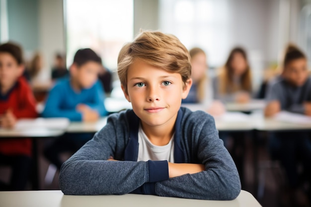 Leuke Aziatische jongen met schooltas en boek in handen geïsoleerd op witte achtergrond met kopie