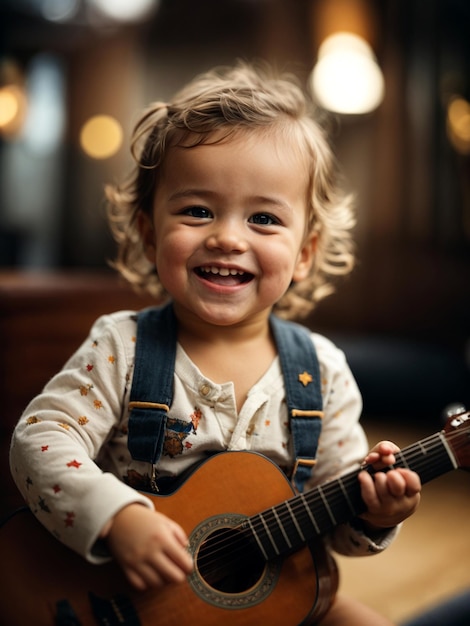 Leuke baby die gitaar speelt.