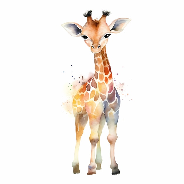 Leuke baby giraffe Aquarel dier geïsoleerd op witte achtergrond