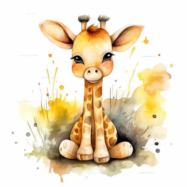 Leuke baby giraffe Aquarel dier geïsoleerd op witte achtergrond