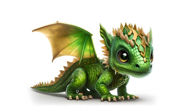 Leuke Baby Green Dragon zit geïsoleerd op witte Generative AI