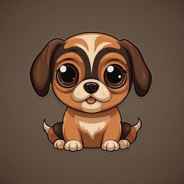 Leuke baby hond met grote boeiende ogen afgebeeld als een platte logo met zwarte omtrek in vector