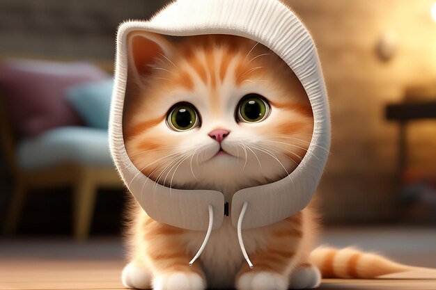 Foto leuke baby kat personage 3d rendering cartoon illustratie