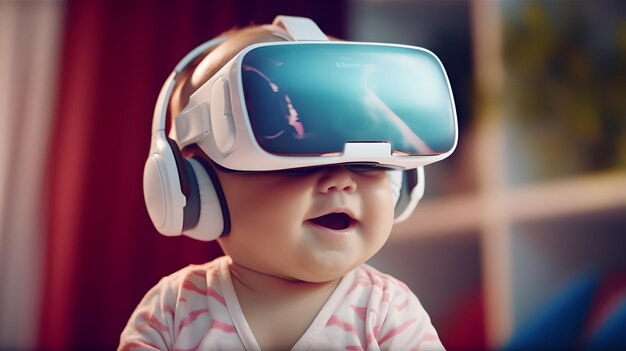 Leuke baby met VR-headsets en geniet van virtual reality entertainment voor kinderen