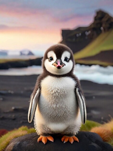 Leuke baby pinguïn IJsland achtergrond
