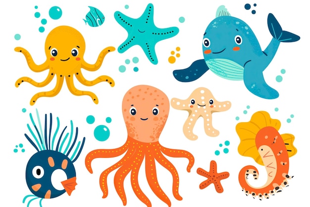 Leuke baby zeedieren illustratie