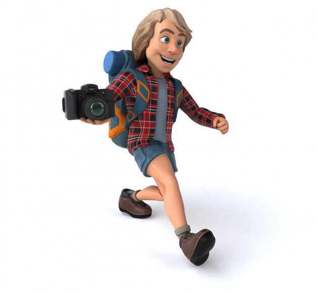 Foto leuke backpacker cartoon man