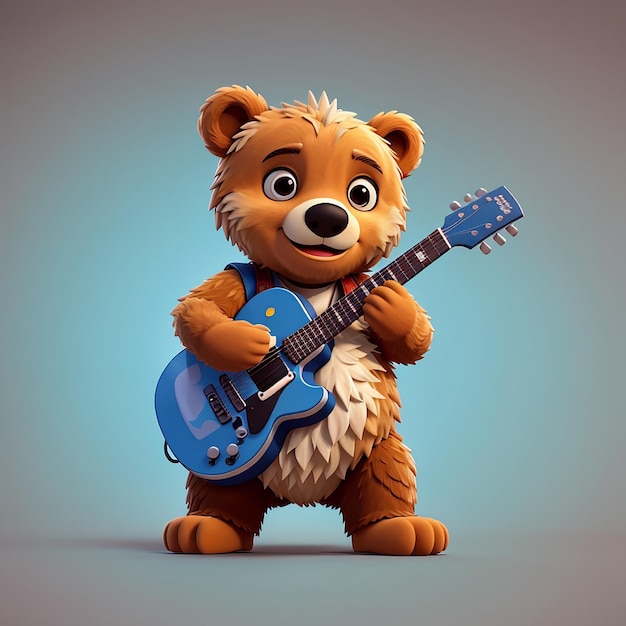 Leuke beer die gitaar speelt met metalen hand cartoon vector icoon illustratie