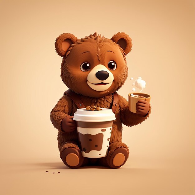 Foto leuke beer die koffie drinkt cartoon vector icoon illustratie dier drank icoon concept geïsoleerd plat