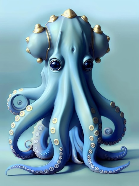 Leuke blauwe octopus met grote ogen Generatieve AI