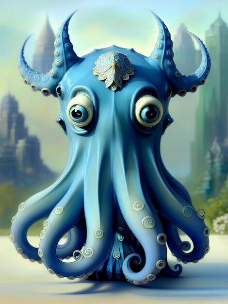 Foto leuke blauwe octopus met grote ogen generatieve ai