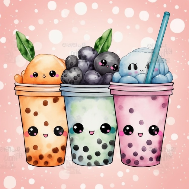 Leuke bubble tea drink illustratie met een schattig gezicht - royalty-free tea drink stock illustratie