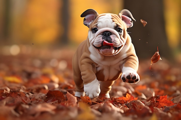 Foto leuke bulldog speelt buiten en kopieert ruimte